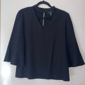 Laundry by Shelli Segal Black Choker Neck Flare‎ Sleeve Blouse Top S